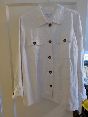 NWT J.Jill White Linen Blend Lightweight Jacket, XL Petite